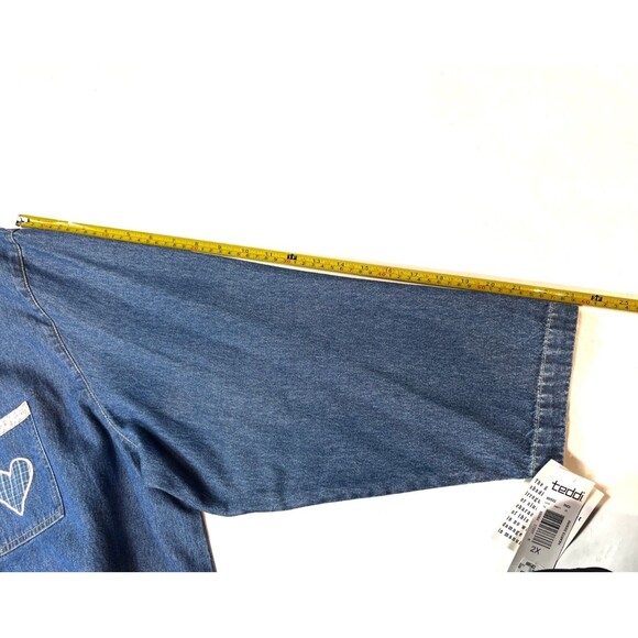 VTG 90s Teddi Light Blue Denim Chore Jacket Emboidered Applique Patchwork Sz 2X - Picture 15 of 16